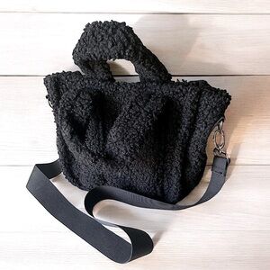 SHERPA MINI BUCKET CROSSBODY BAG Black 9x7x4” Shoulder Strap Goth Dark Lolita